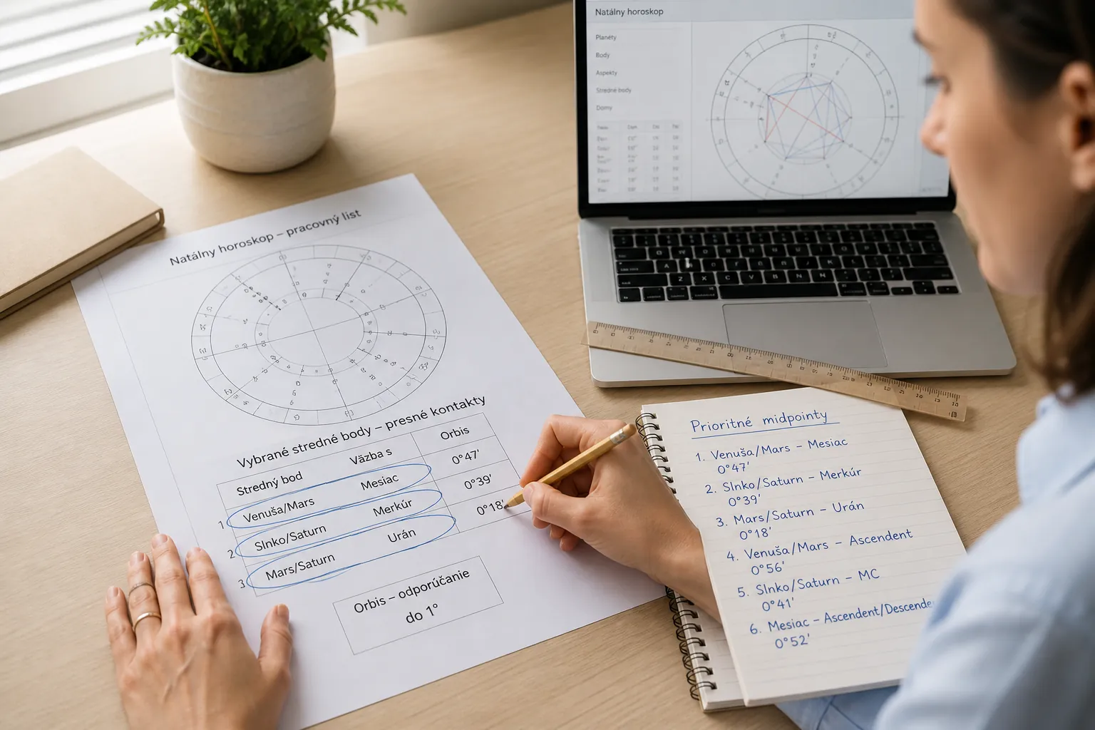 editorial workspace for prioritizing midpoint interpretations in a natal chart