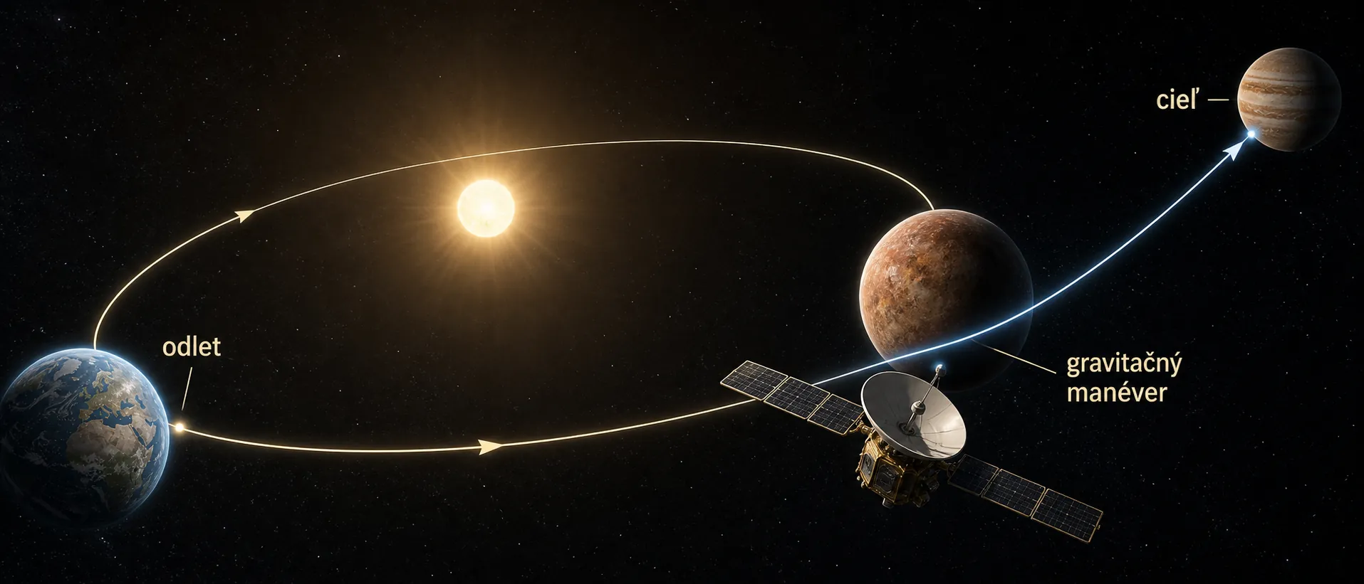 interplanetary probe trajectory with transfer orbit and gravity assist