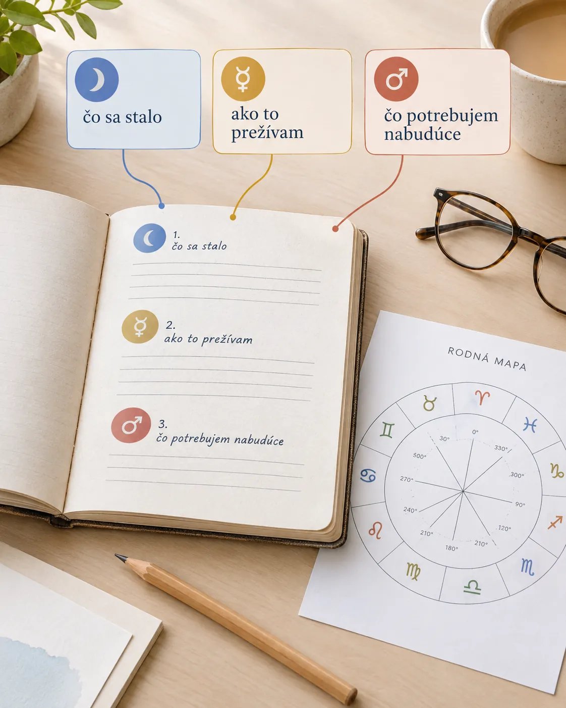 personal needs journal beside a birth chart