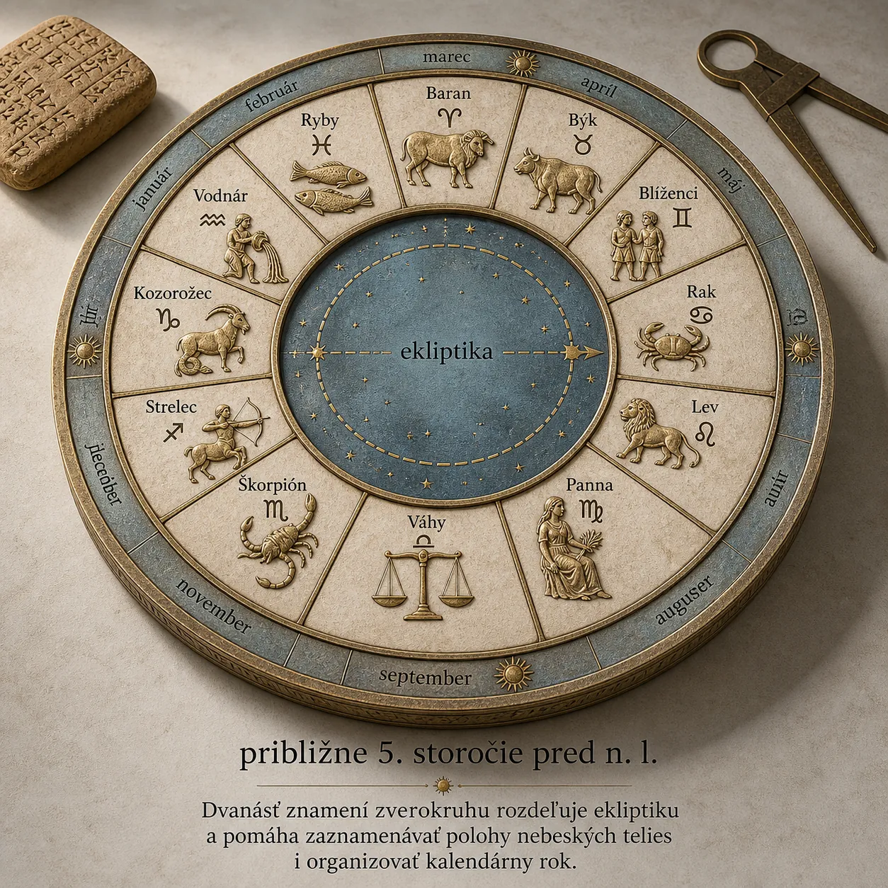 twelve-part zodiac organizing the ecliptic seasons and ancient calendar
