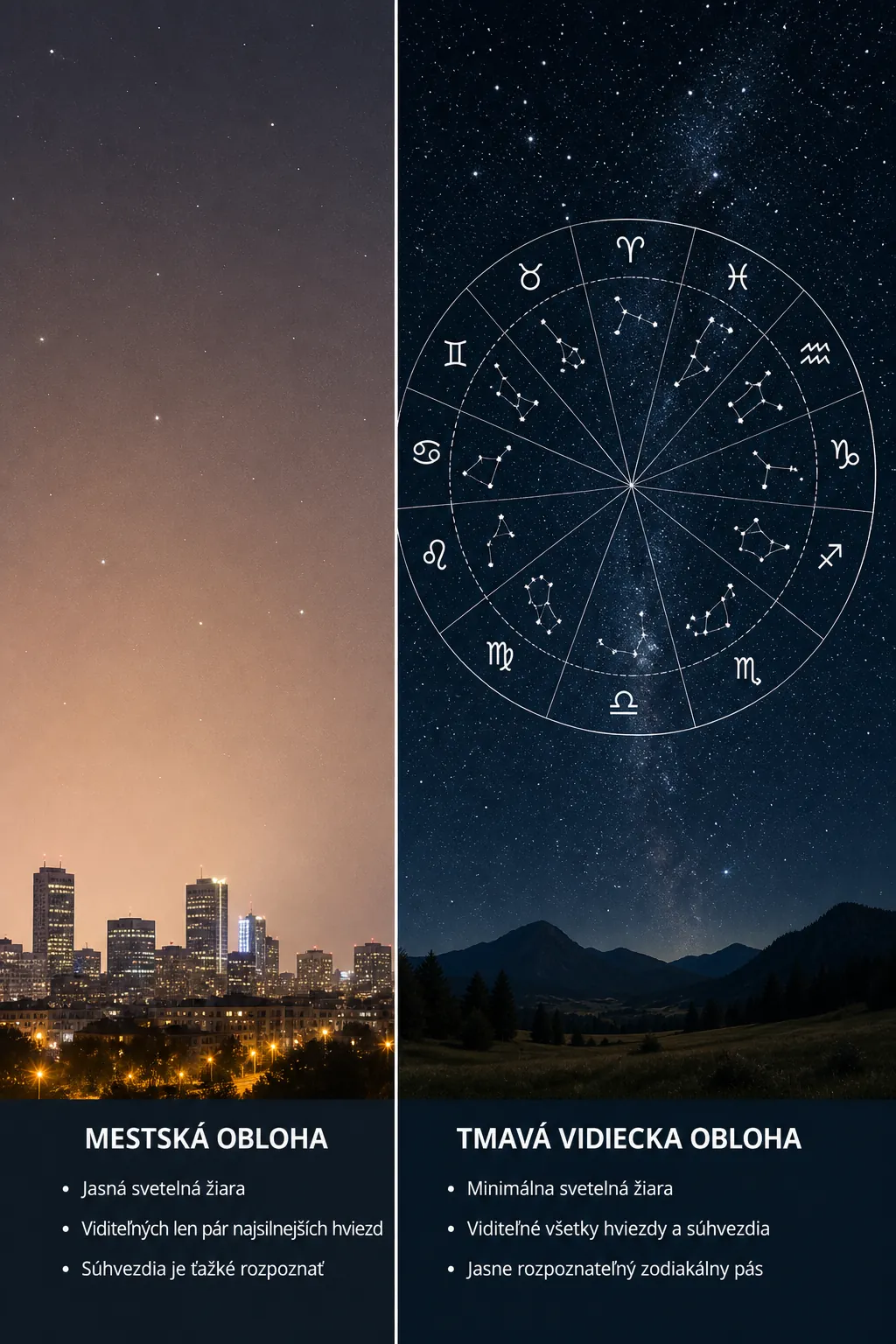 city glow compared with a dark starry sky