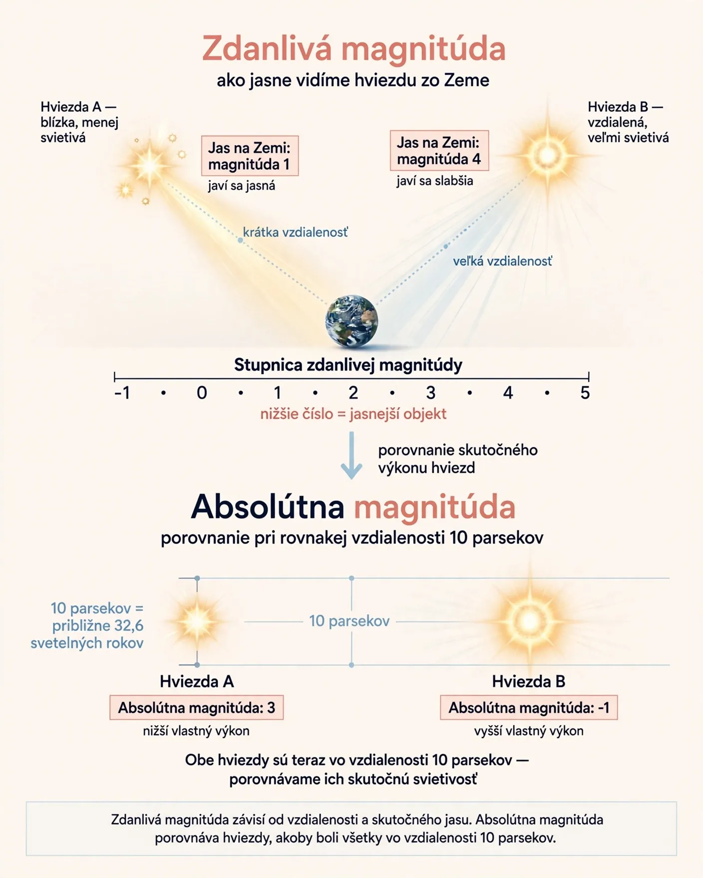 stellar brightness scale comparing apparent and absolute magnitude