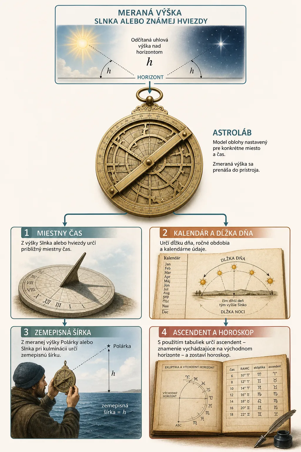 historical workflow connecting celestial measurement navigation calendar and horoscope tables