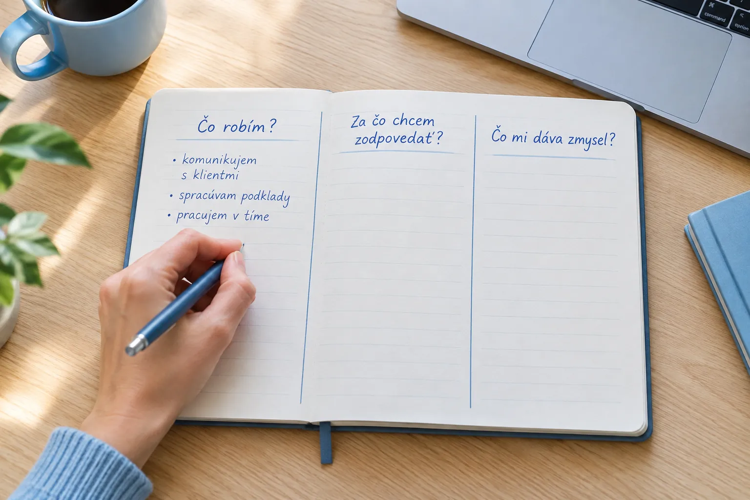 work reflection notebook with three questions