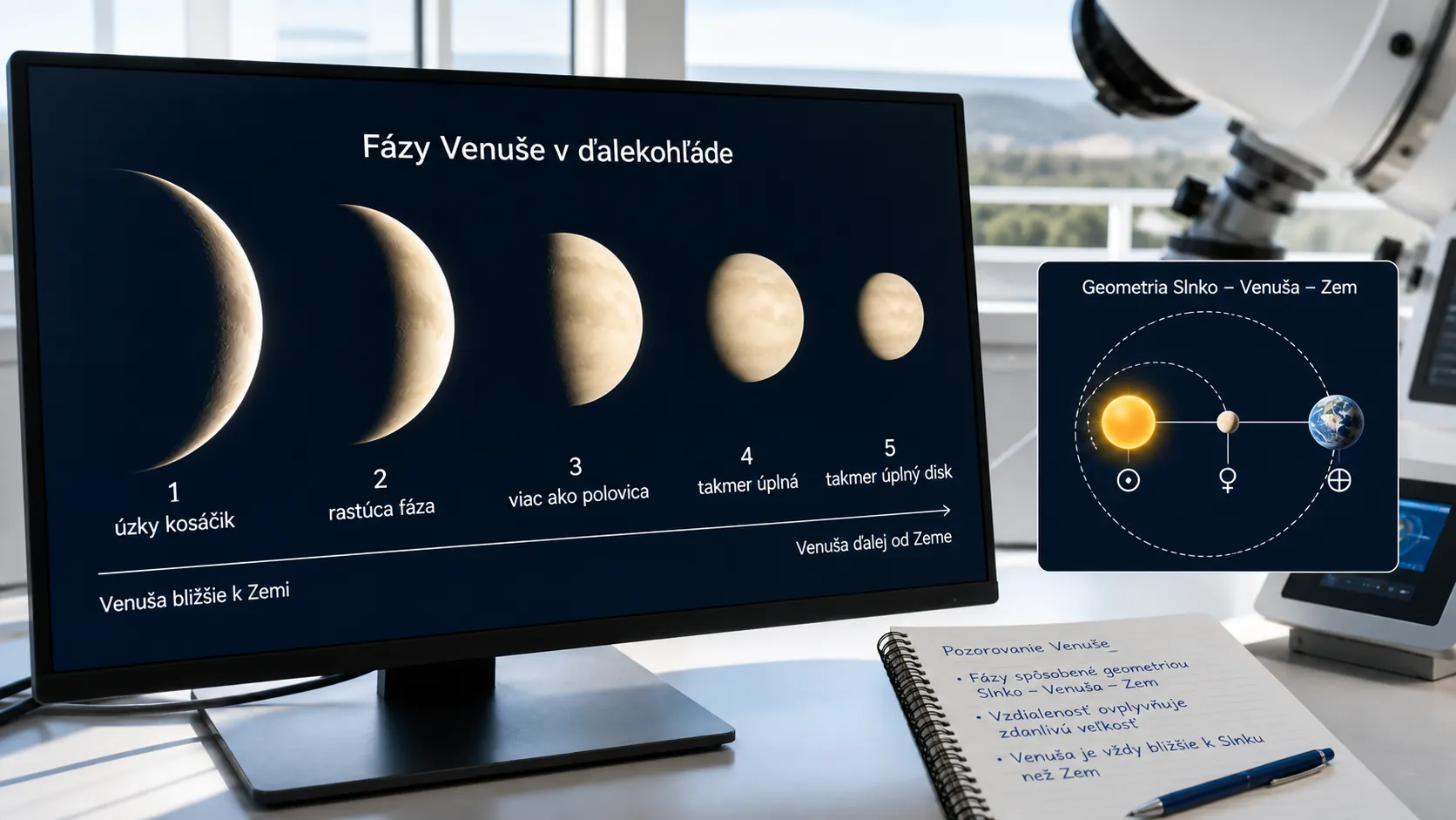 telescopic phases of Venus from crescent to nearly full disk