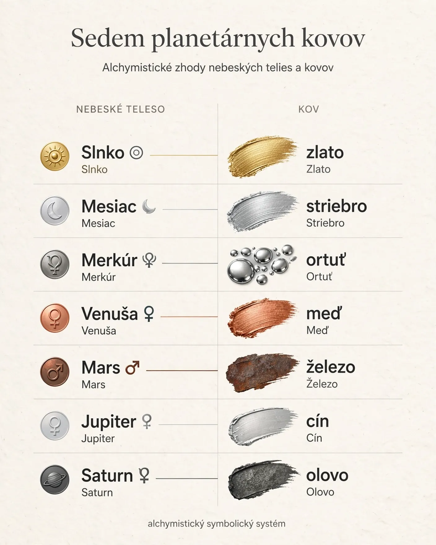 seven planetary metals correspondence chart
