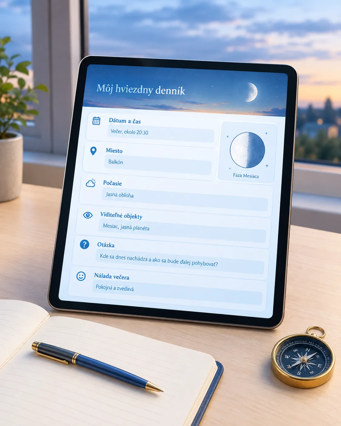 bright digital sky journal template with observation fields