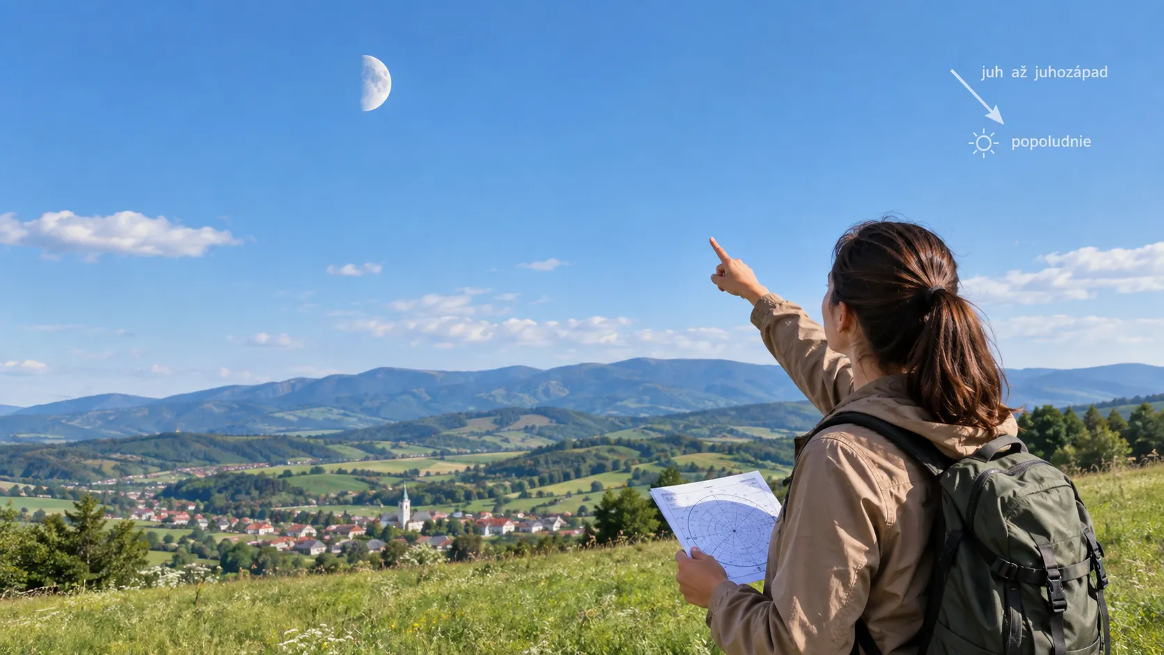 daytime Moon visible above a Slovak landscape