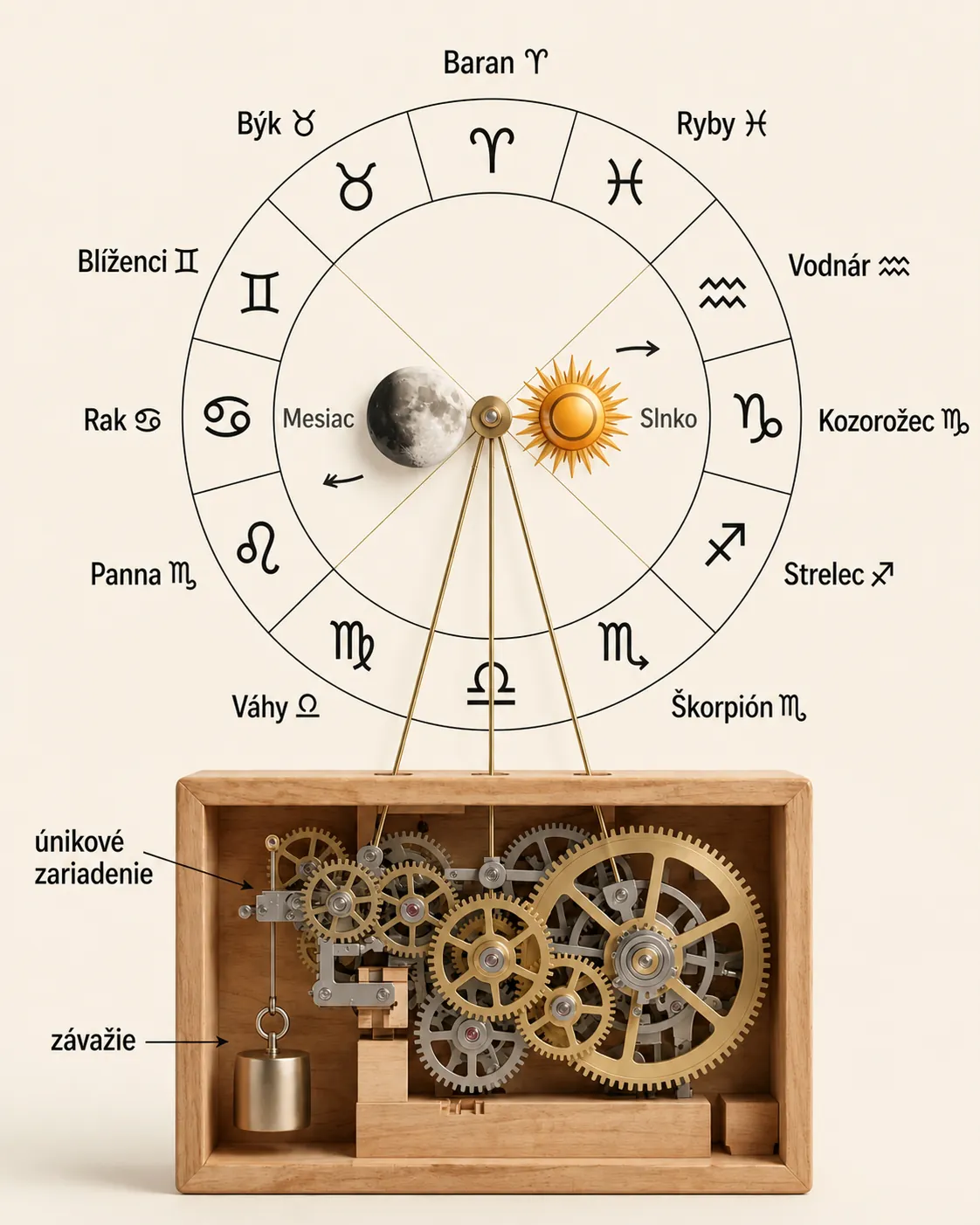 astronomical clock mechanism with Sun and Moon indicators