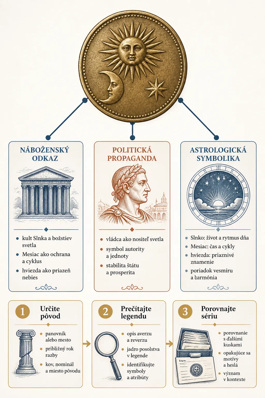 editorial infographic showing three layers of celestial coin interpretation