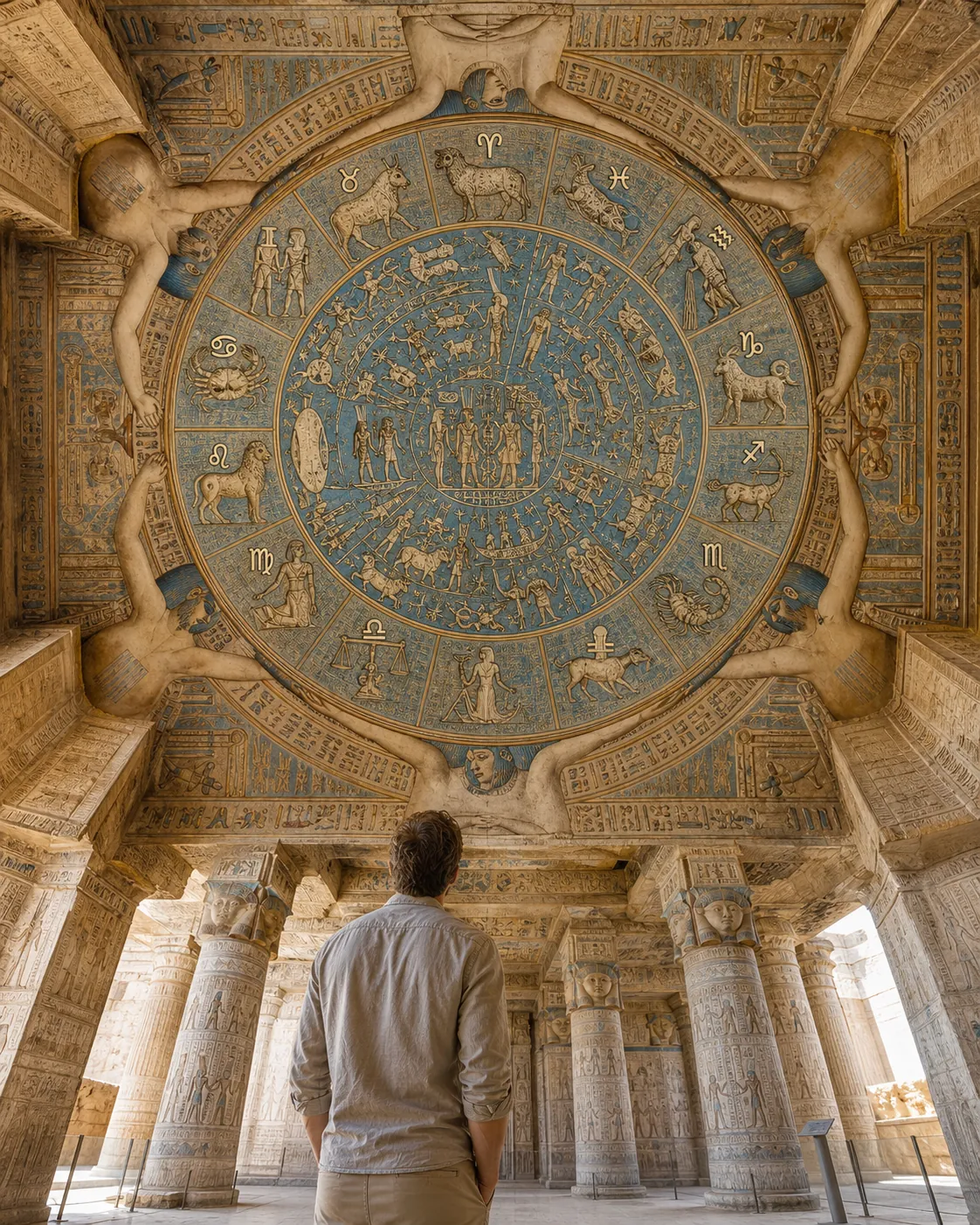 dendera zodiac ceiling relief in a bright Egyptian temple
