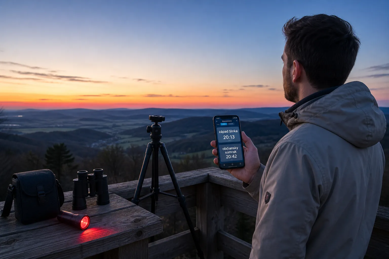 observer checking twilight over a Slovak horizon