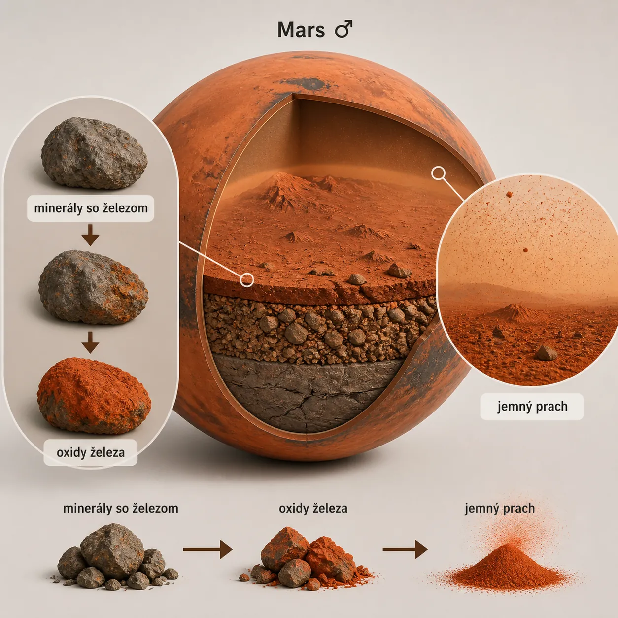 iron oxide dust creating the red color of Mars