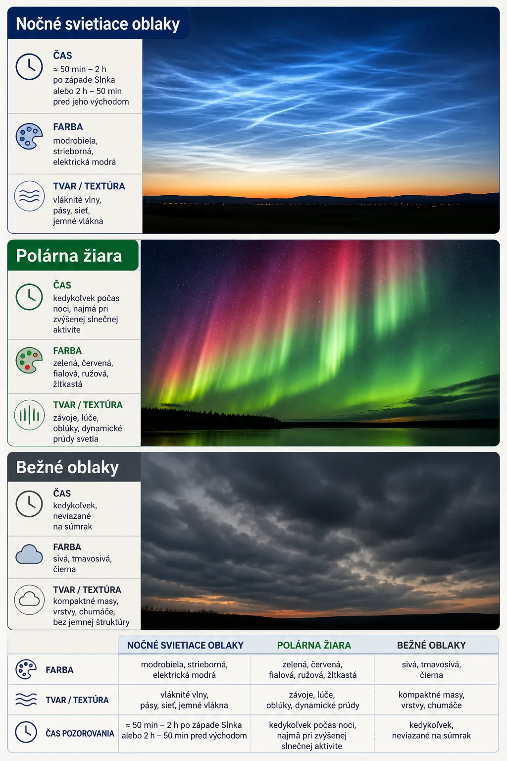 comparison of noctilucent clouds aurora and ordinary clouds