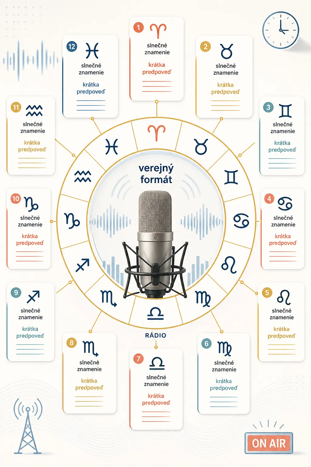 radio horoscope structure with twelve zodiac signs