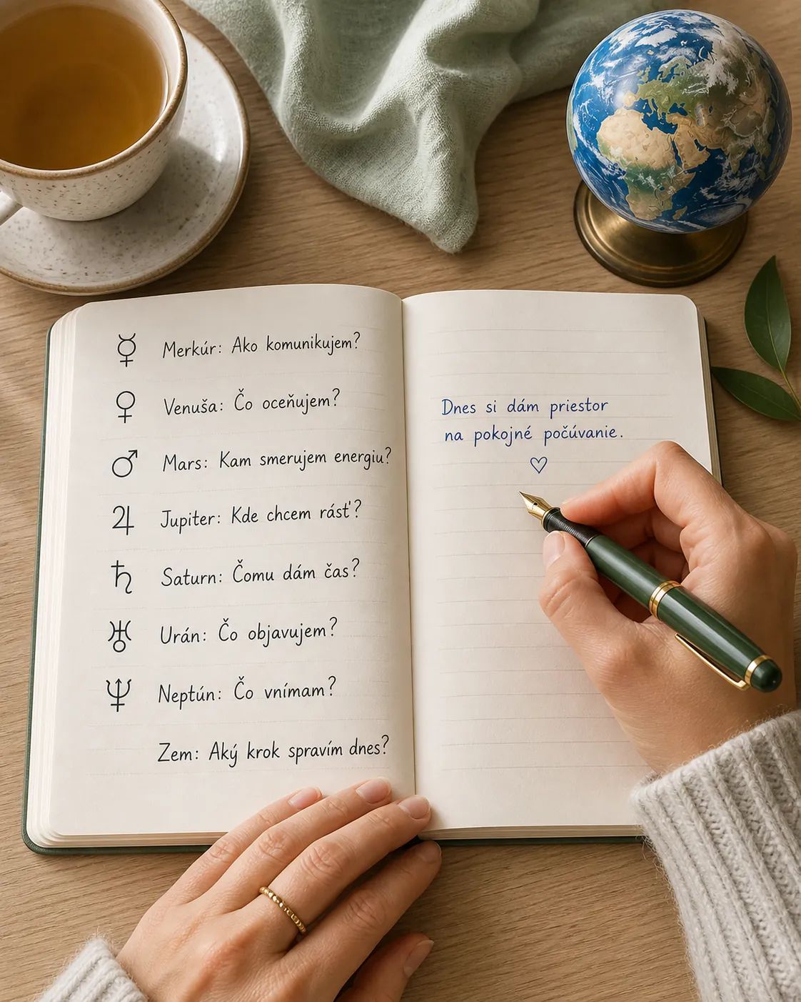 personal reflection journal with planet name prompts