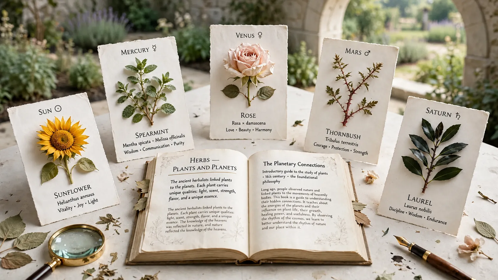 renaissance herb garden with planetary symbols
