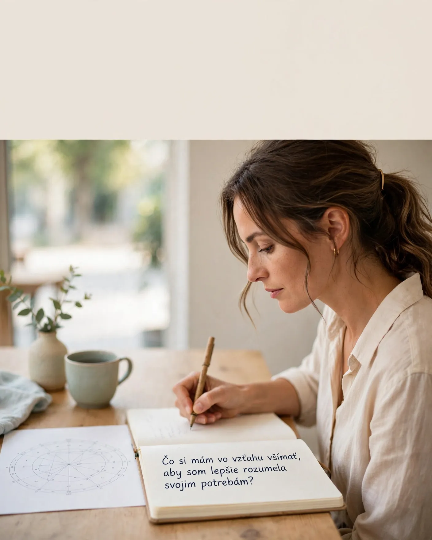 person writing a focused astrology consultation question at a bright desk