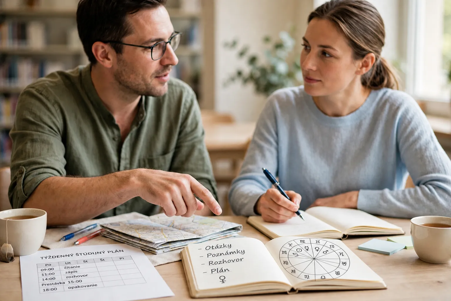 bright editorial scene of learning writing and conversation