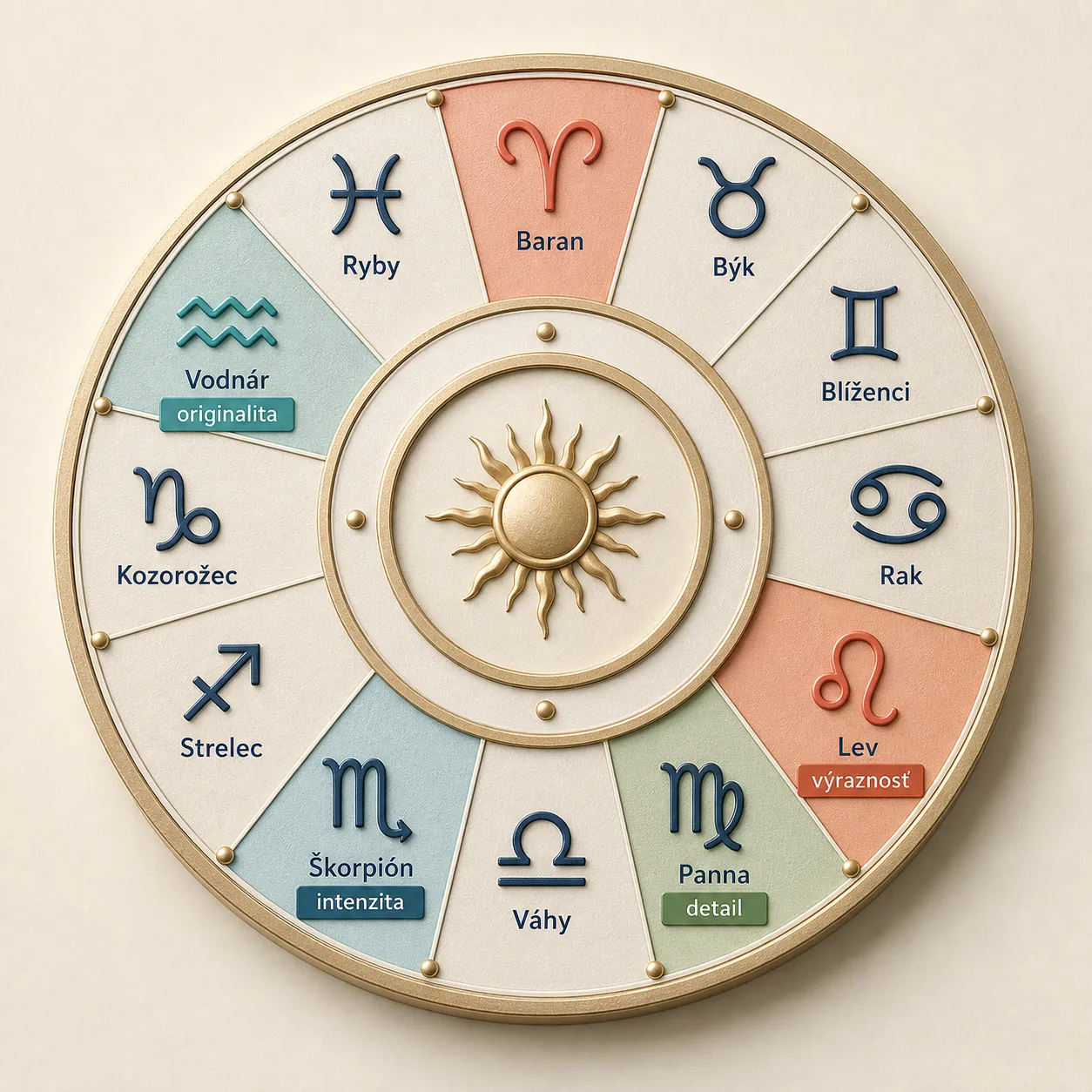 bright zodiac wheel used for Slovak language metaphors