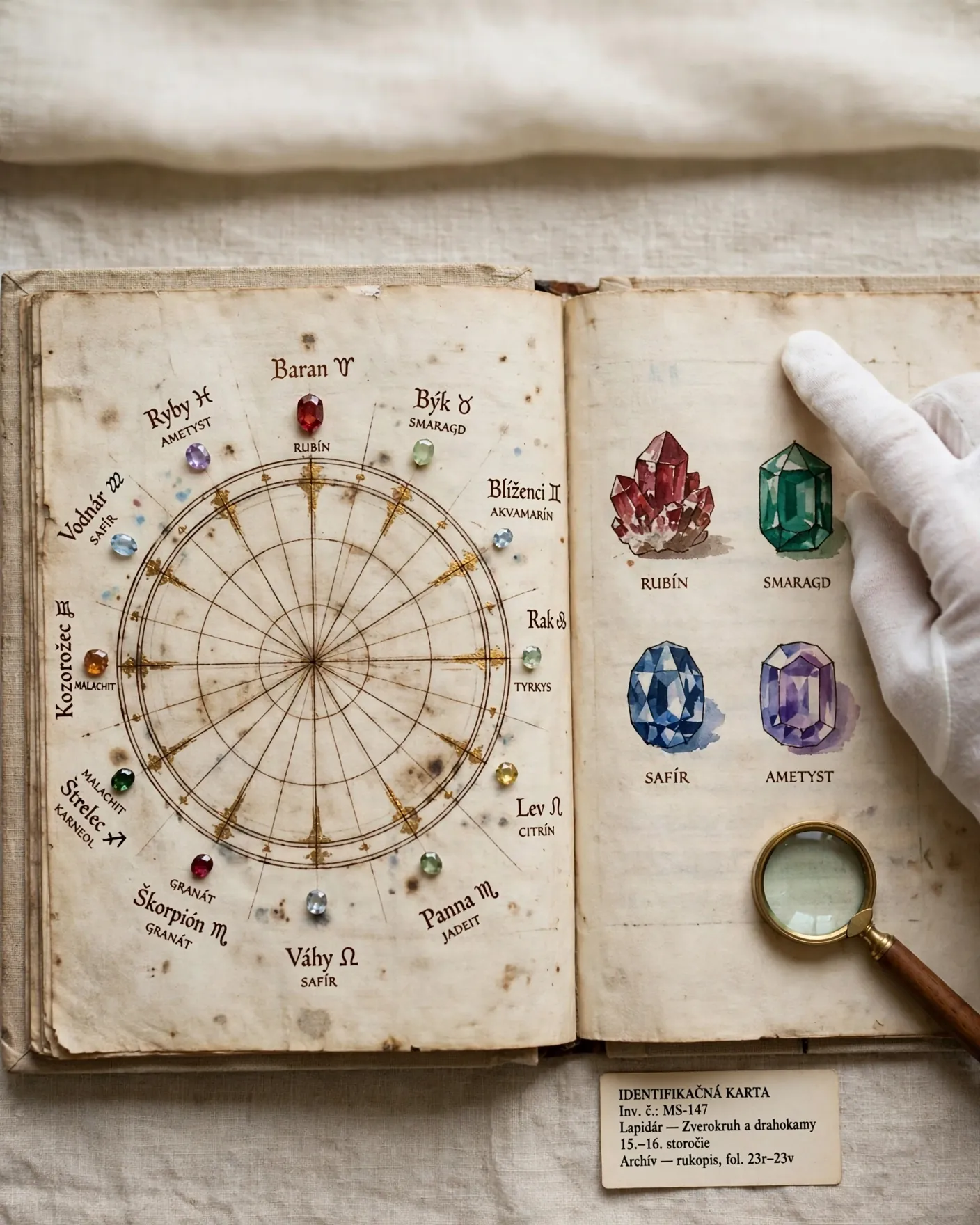 historical gemstone manuscript and zodiac symbolism