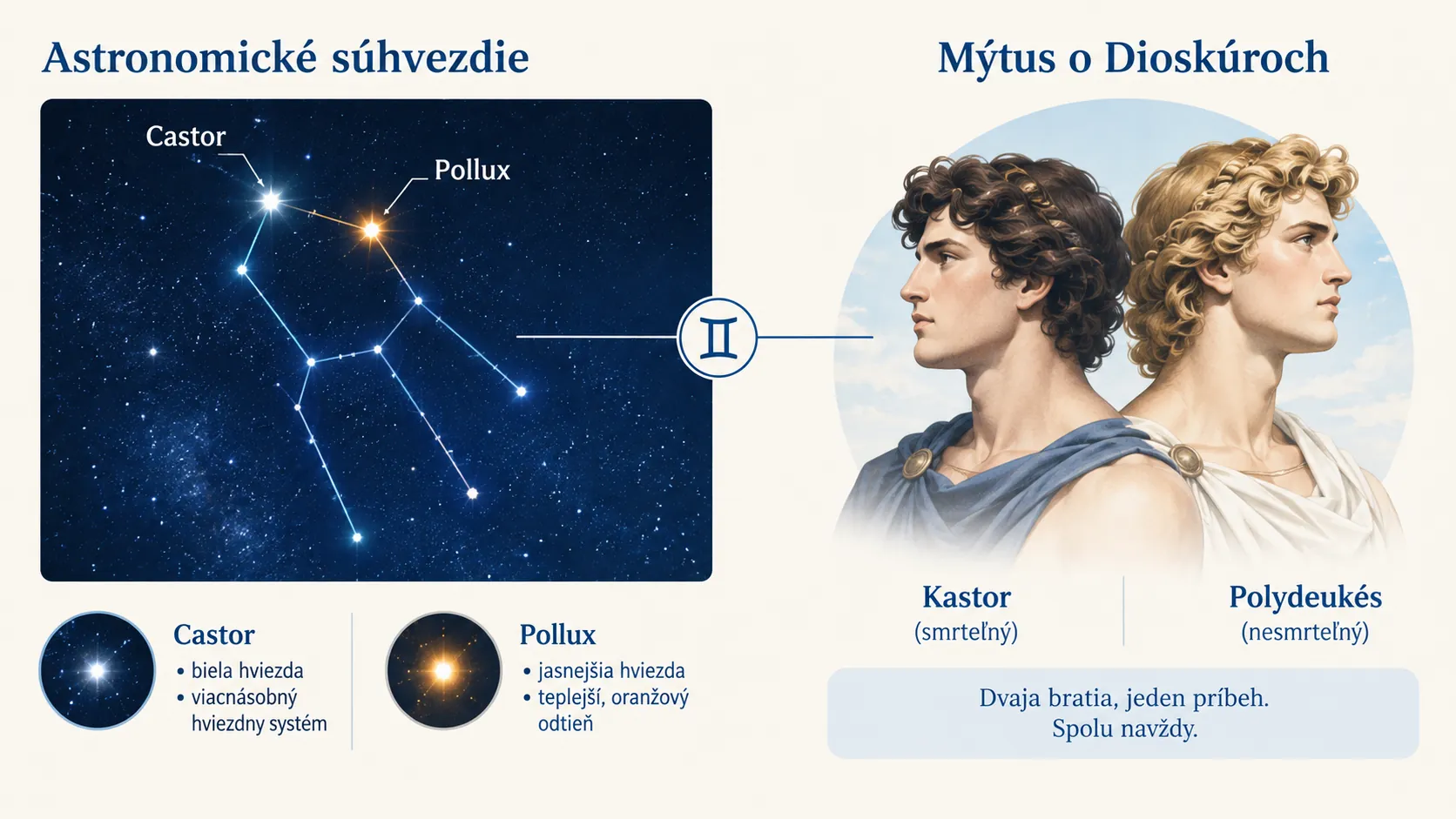 Gemini constellation and the two bright stars