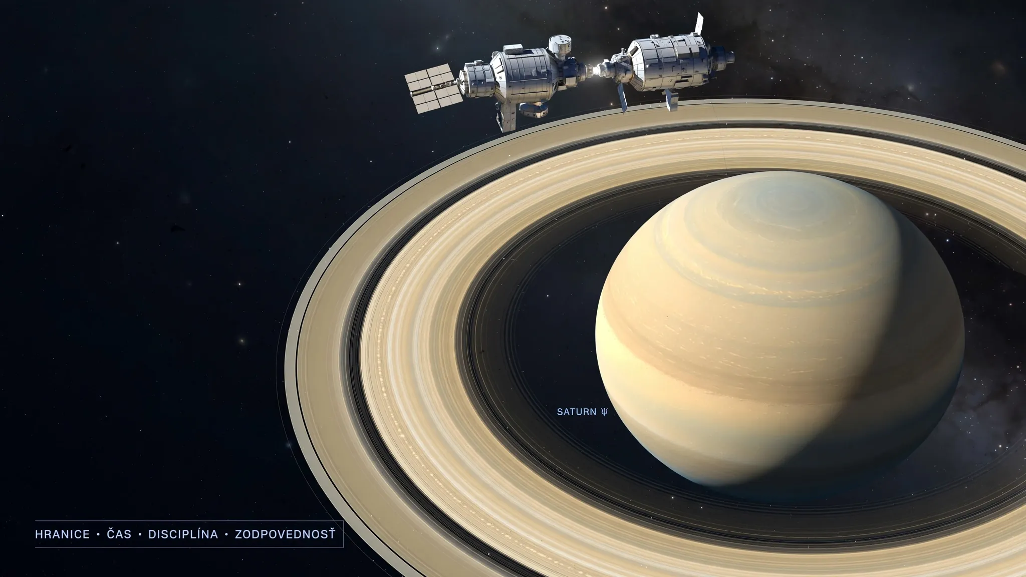 Saturn space station and planetary rings