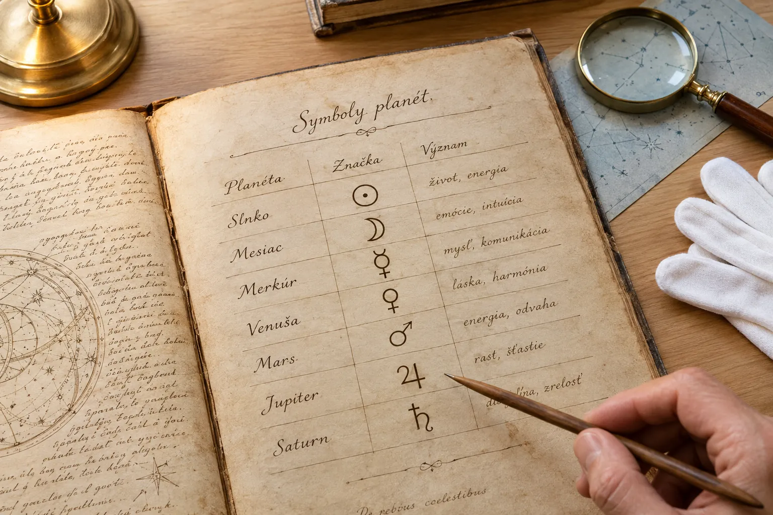 historical astronomy manuscript with planetary symbols