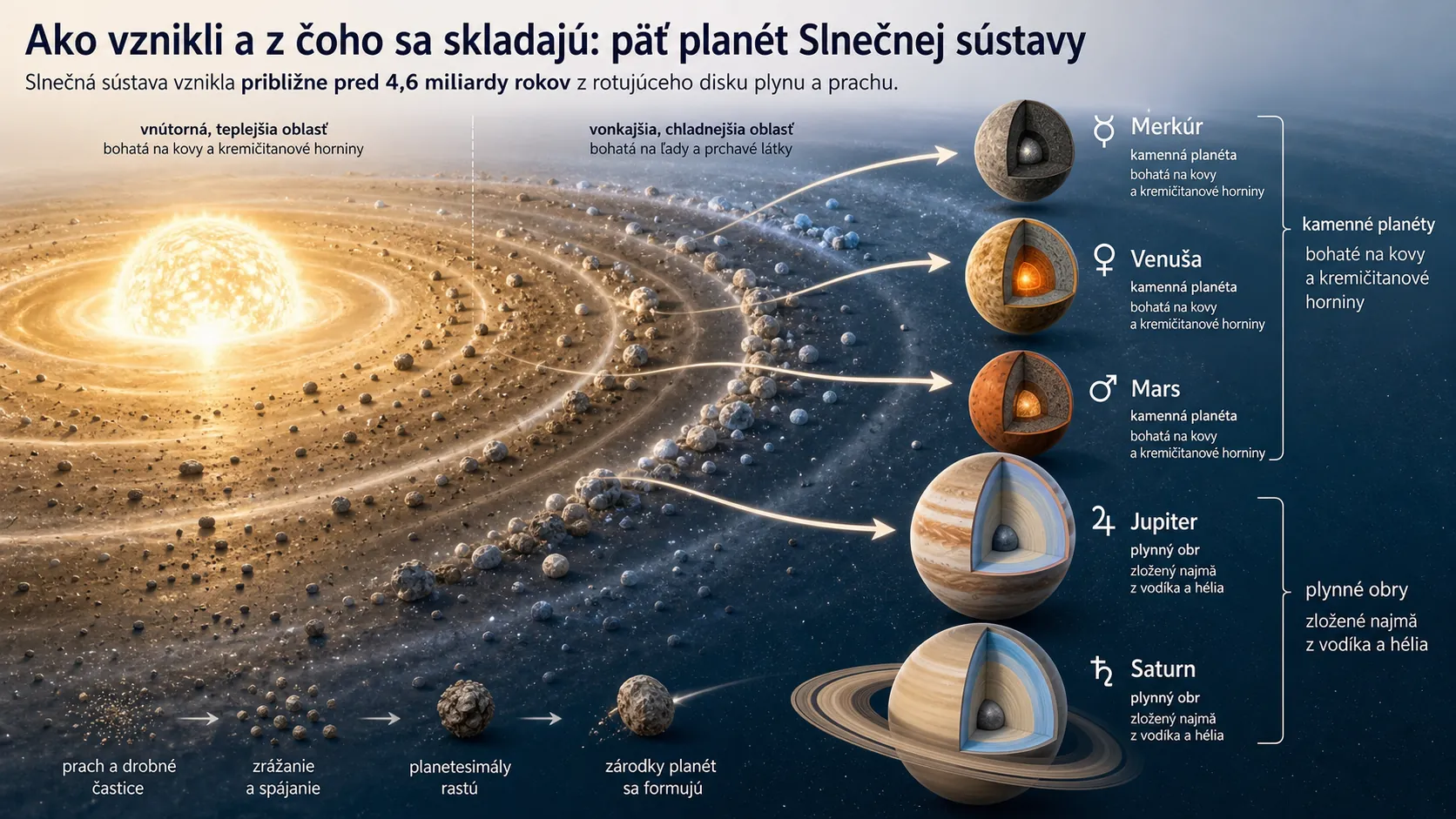 formation and composition of five Solar System planets