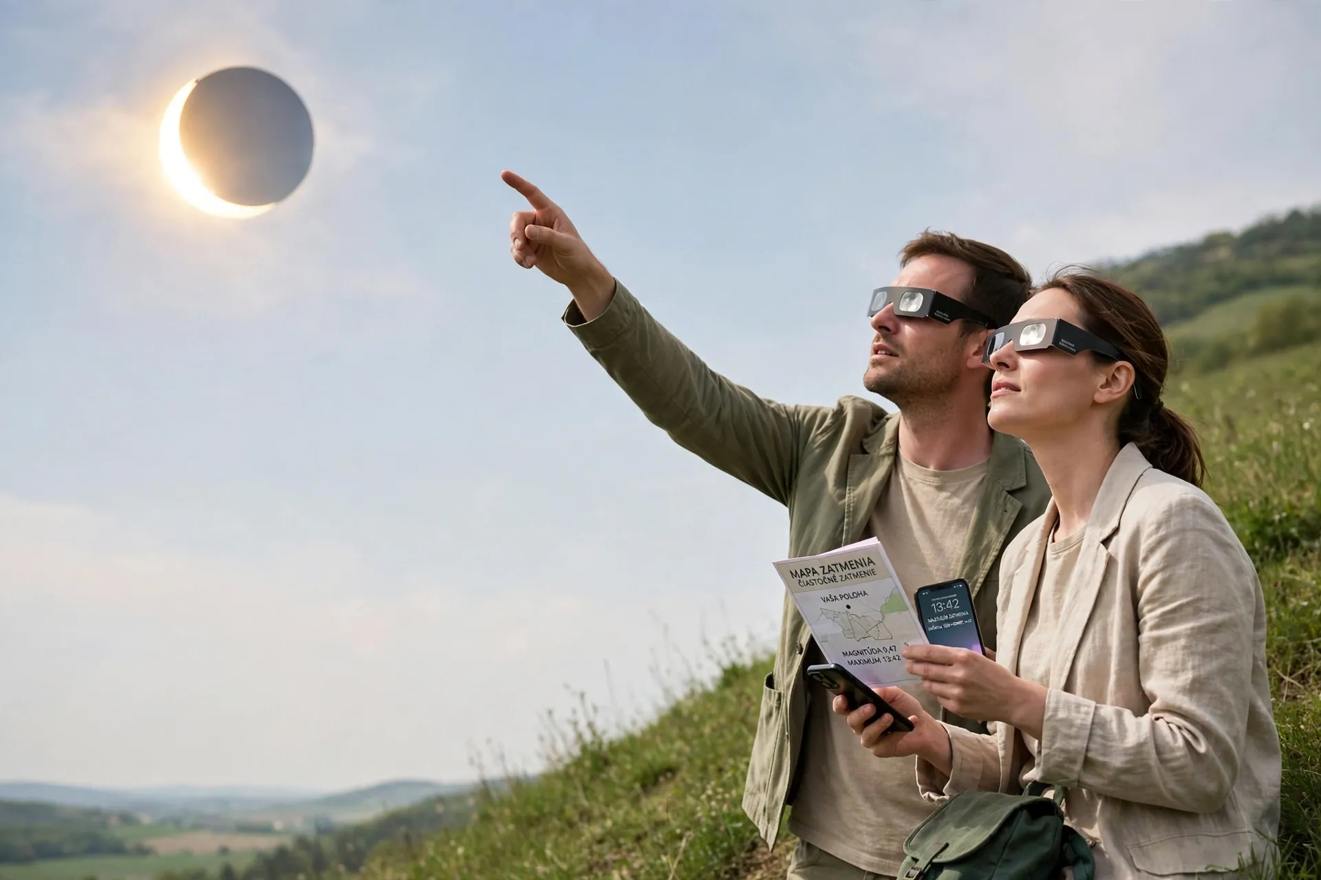 solar eclipse observers under a partial eclipse