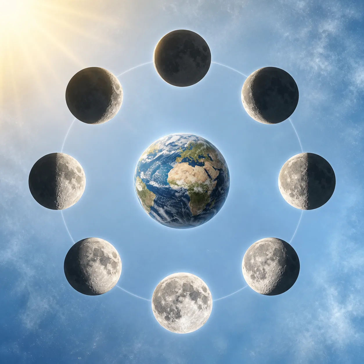 bright lunar phases around earth