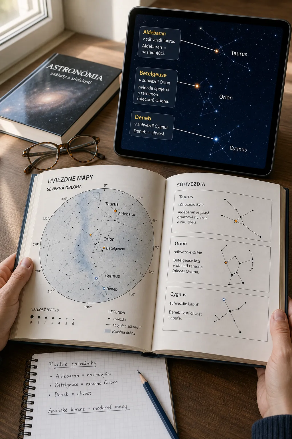 bright star map with Aldebaran Betelgeuse and Deneb