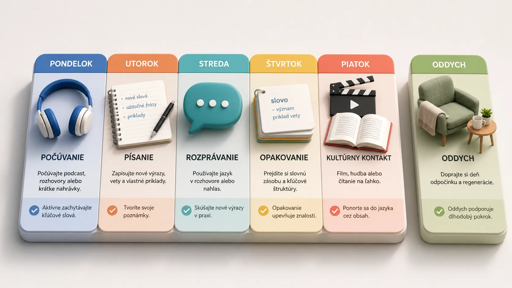 bright 3d weekly language learning planner with listening writing speaking and rest
