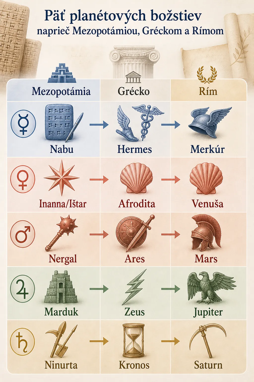 five planetary deities across Mesopotamia Greece and Rome