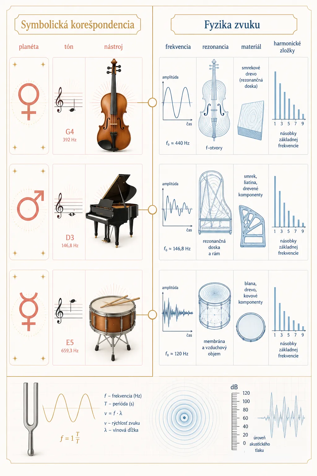 editorial infographic comparing musical acoustics and planetary symbolism