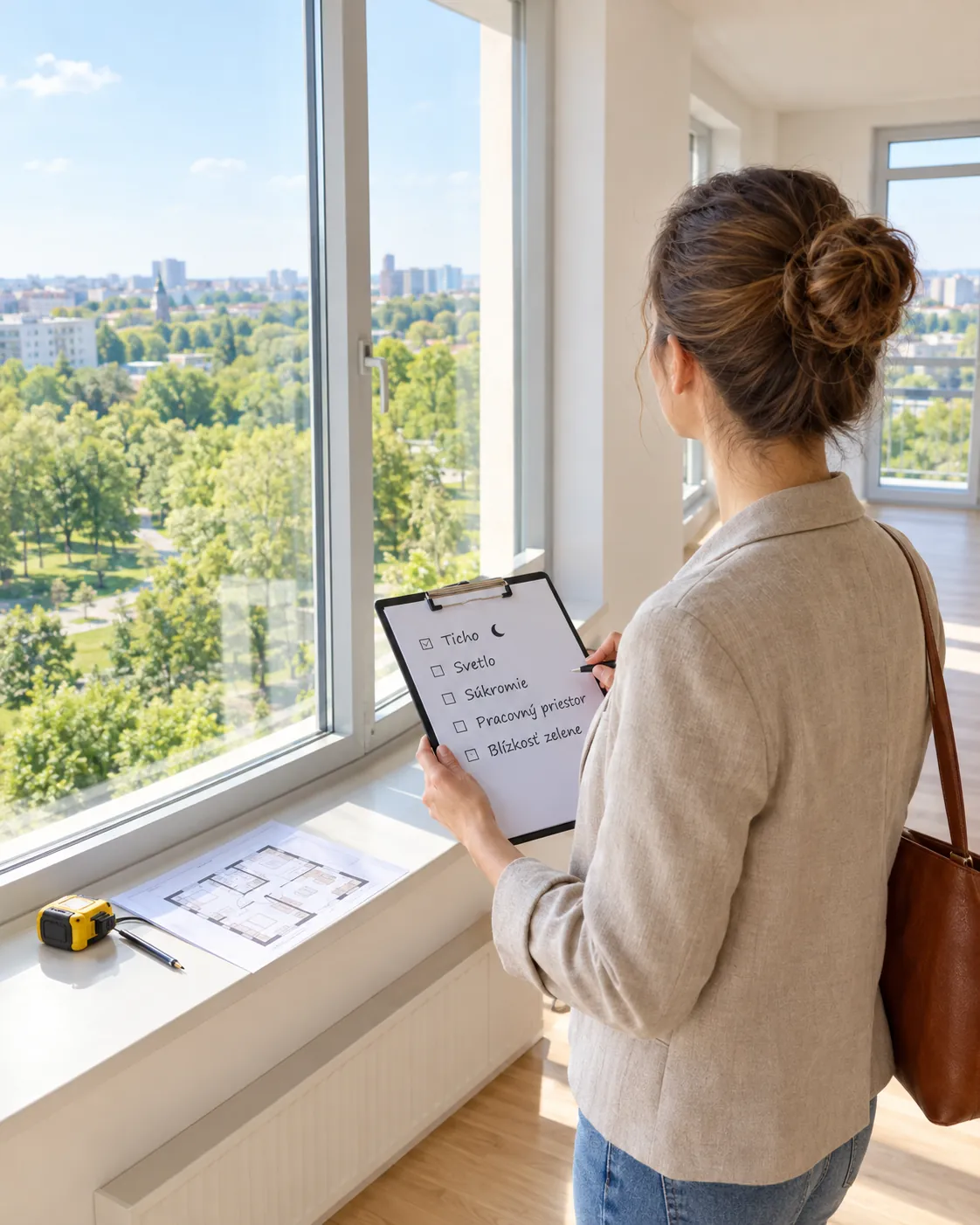 bright apartment interior with a resident comparing housing priorities