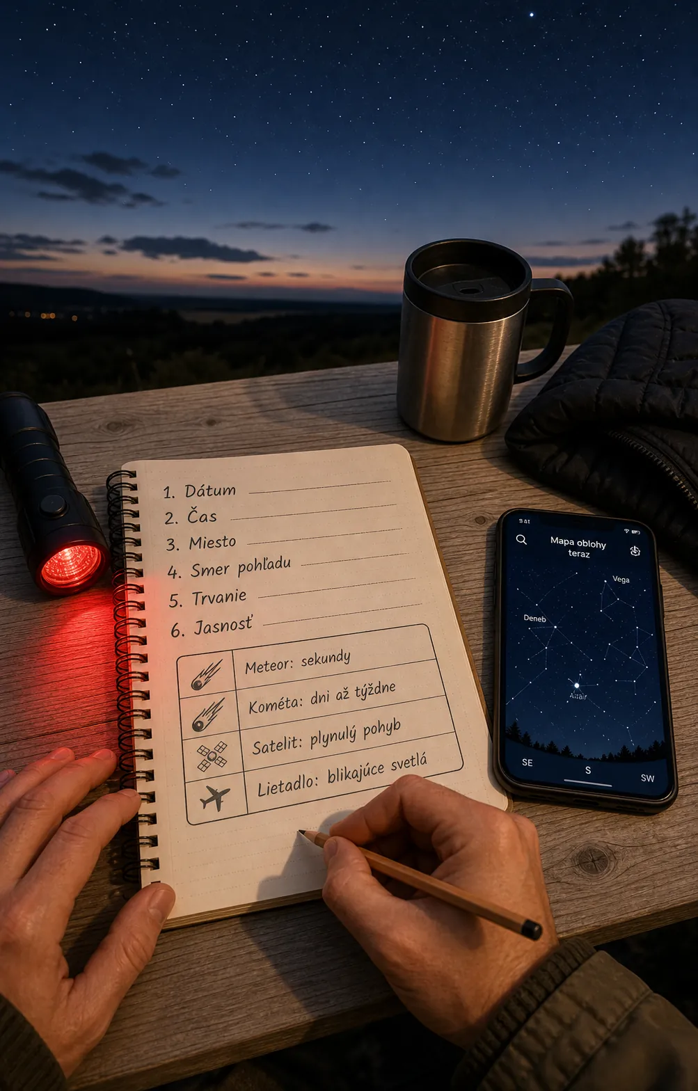 night sky observation checklist for identifying a meteor or comet