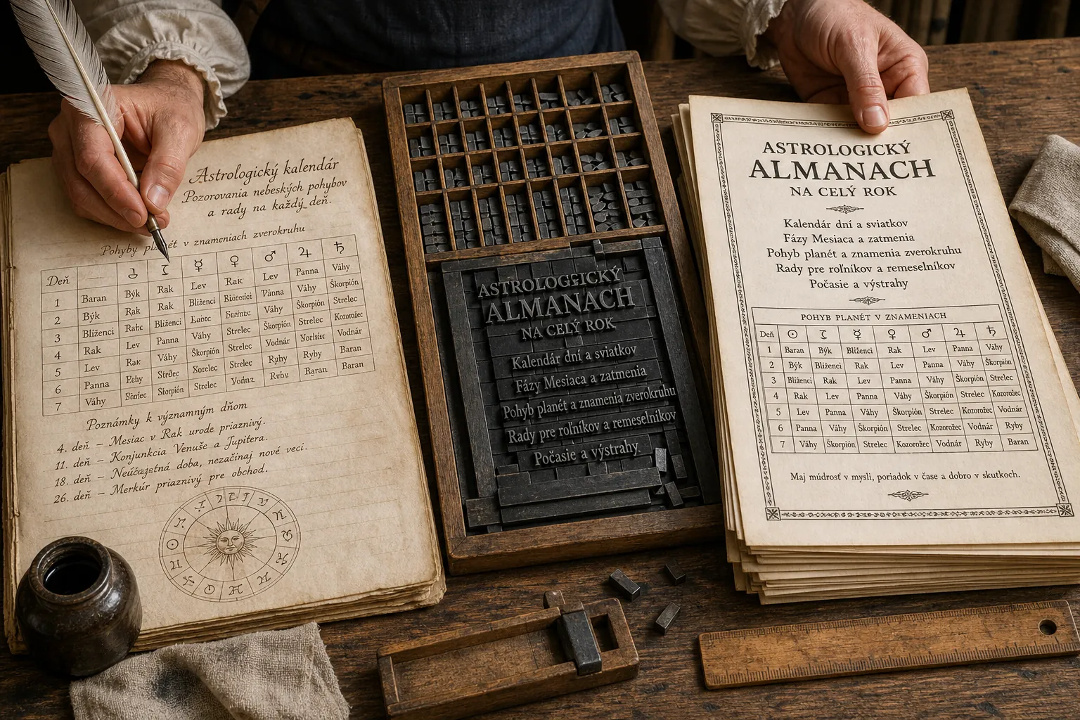 printing press producing early astrology almanacs