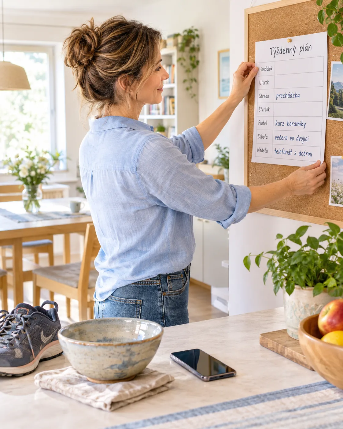 parent rediscovering a personal routine in a bright home