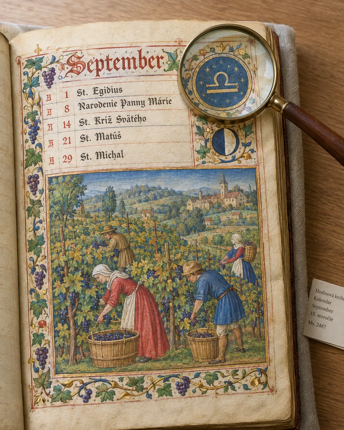 medieval calendar manuscript with zodiac and seasonal work