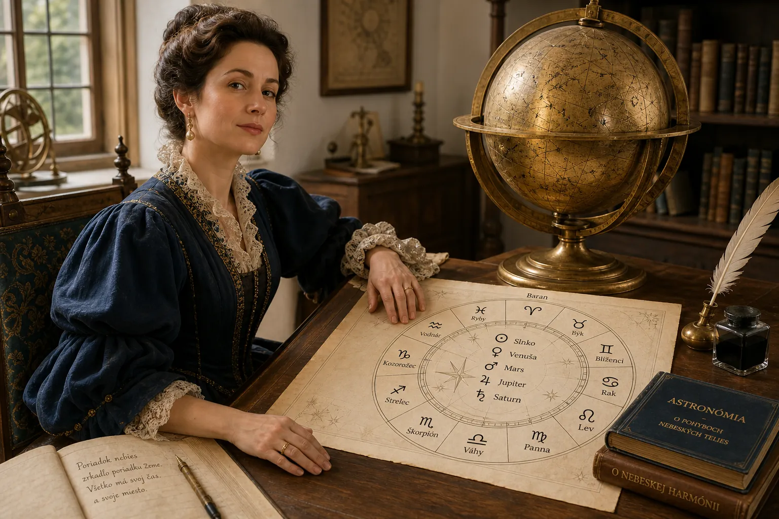 historical portrait with zodiac symbolism