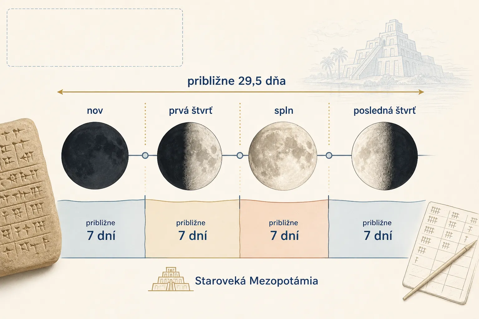 Mesopotamian lunar month divided into four weekly phases