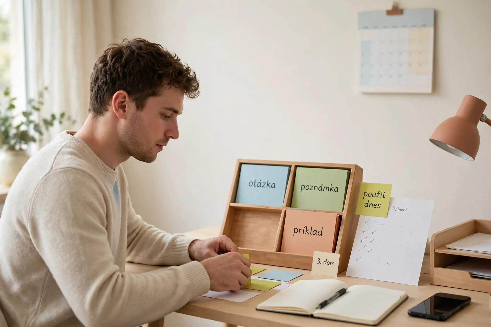 student organizing short learning notes and practical tasks