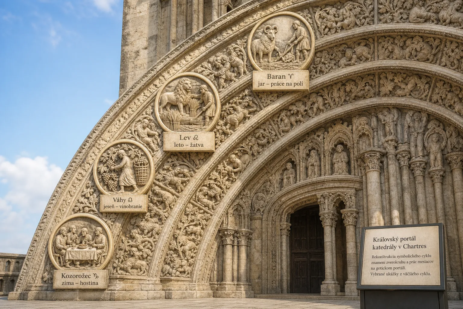 zodiac and labors of the months on a medieval cathedral portal