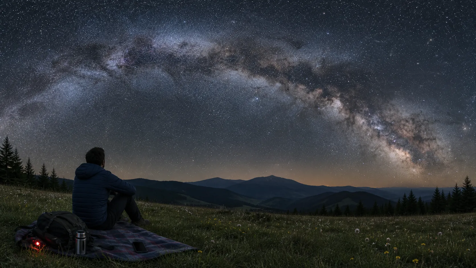 Milky Way arch over a Slovak mountain meadow