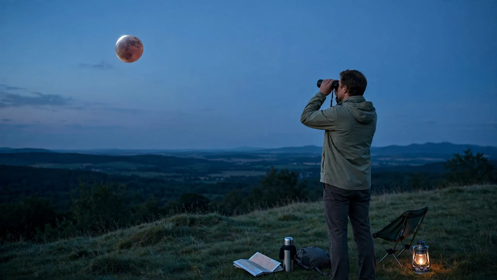 total lunar eclipse observed from a hill