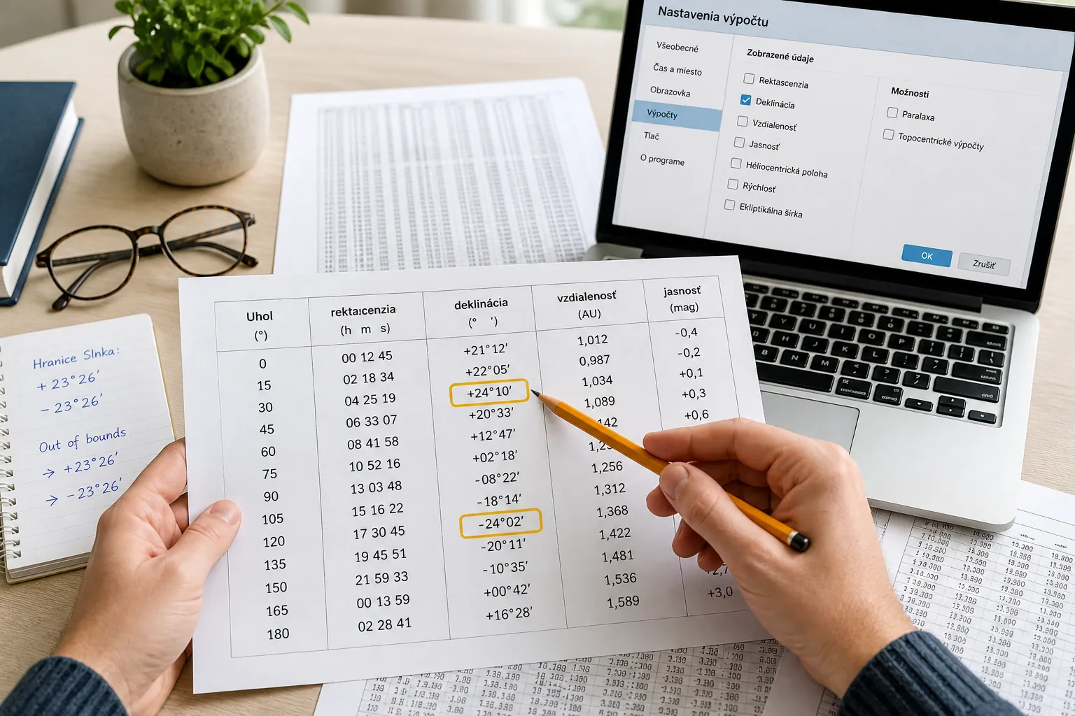 checking planetary declinations in ephemerides