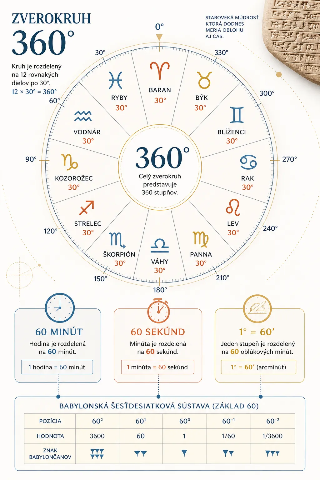 bright editorial infographic explaining the 360-degree zodiac circle