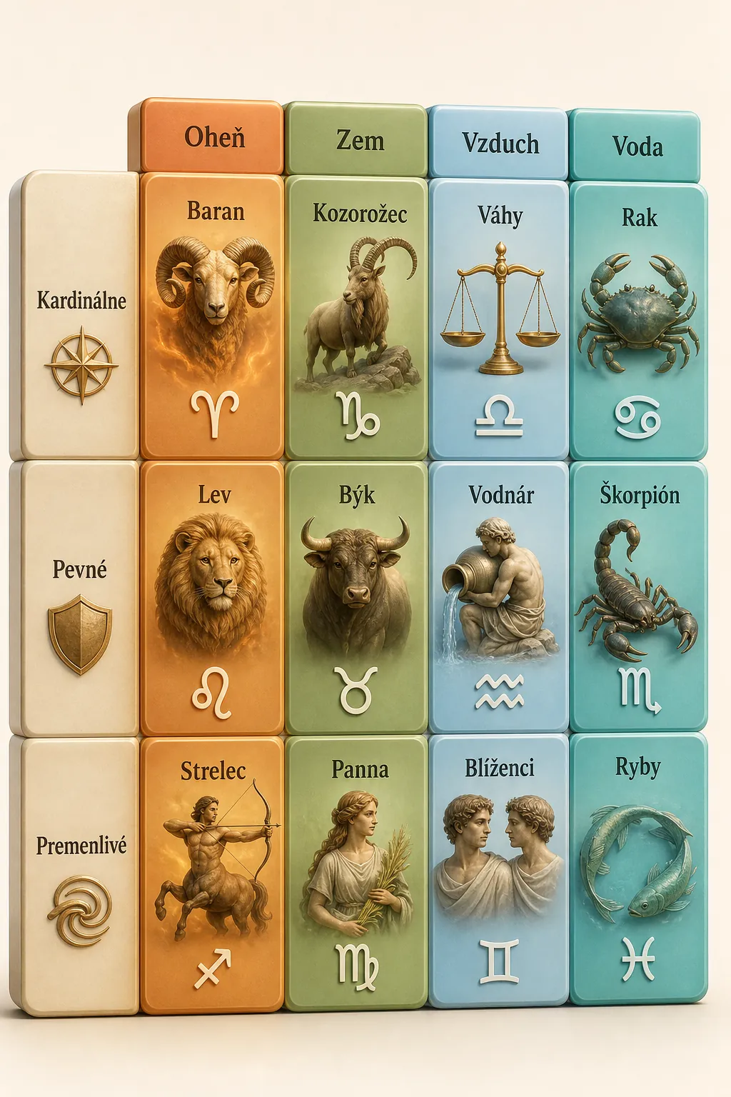 four elements and three zodiac modalities diagram