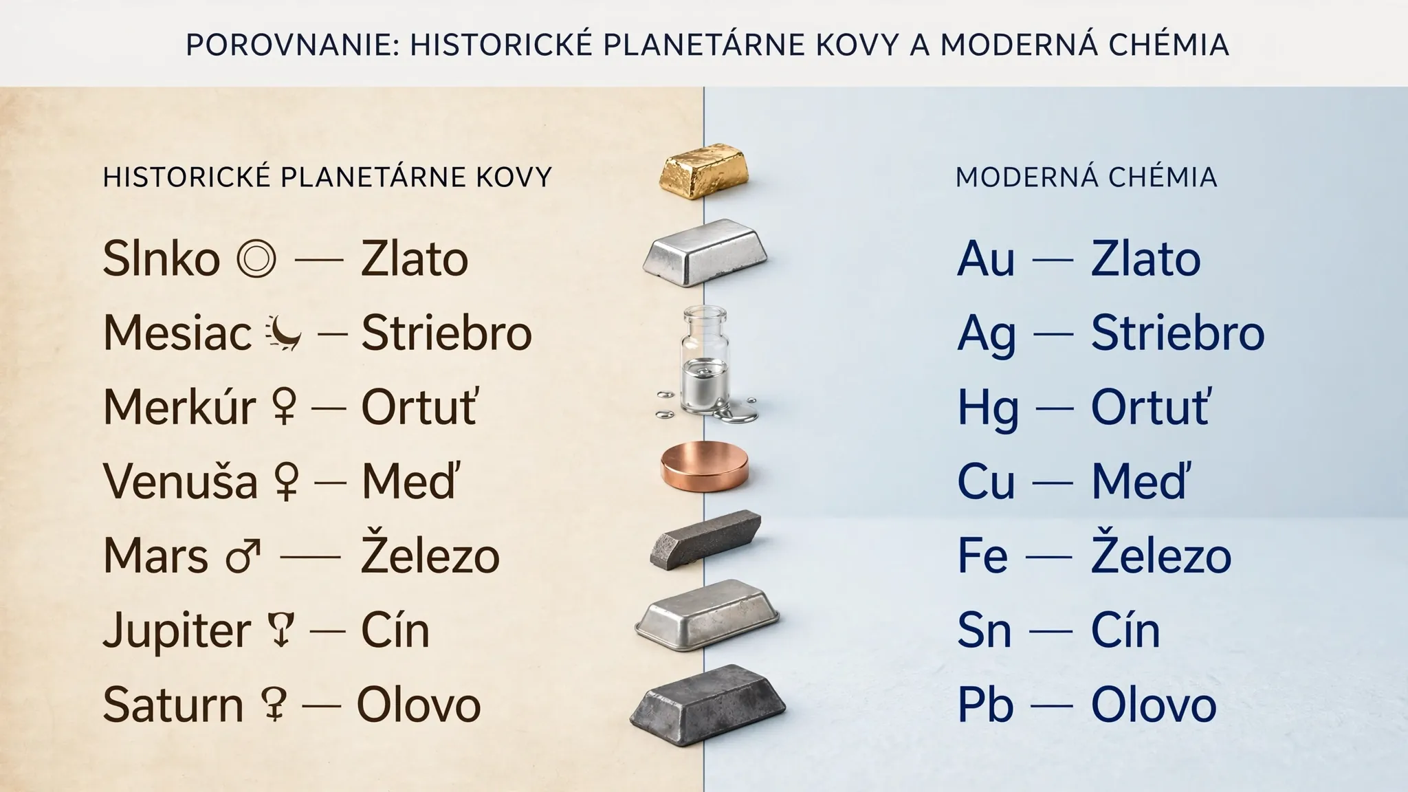 modern chemistry and historical planetary metal symbols comparison